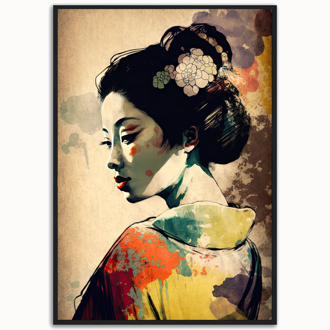 Japanese-inspired wall art collection featuring Graceful Geisha by Papanee