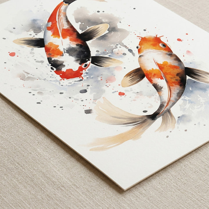 Close-up detail of the Eternal Flow fine art print highlighting watercolor texture, koi details and the fine art paper surface.