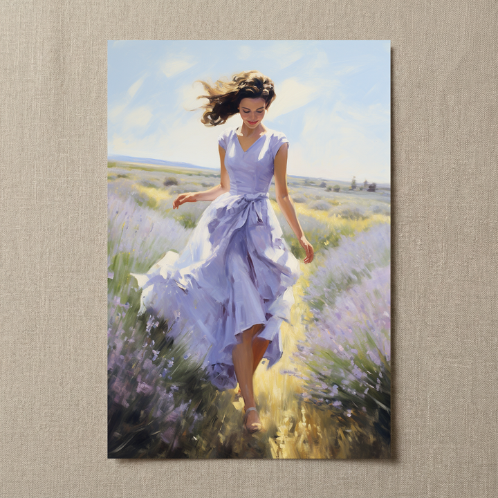 Lavender Breeze feminine fine art print shown front-facing in a clean product view, featuring soft lavender tones and a sunlit field.