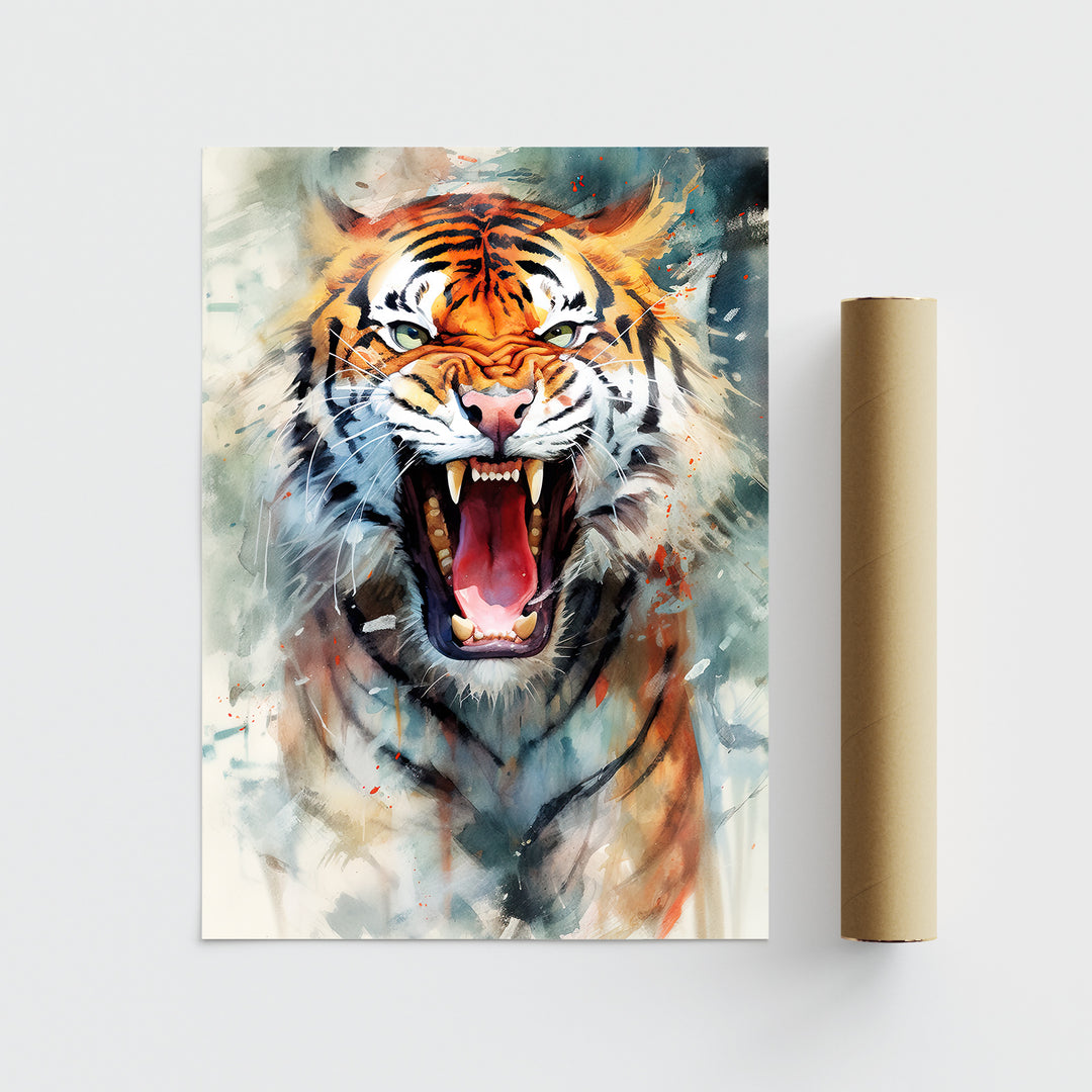 Roaring Tiger | Full Watercolor Animal Poster - Papanee