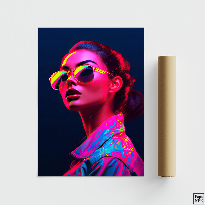 Glowing Retro Fashionista | Neon Art Poster - Papanee