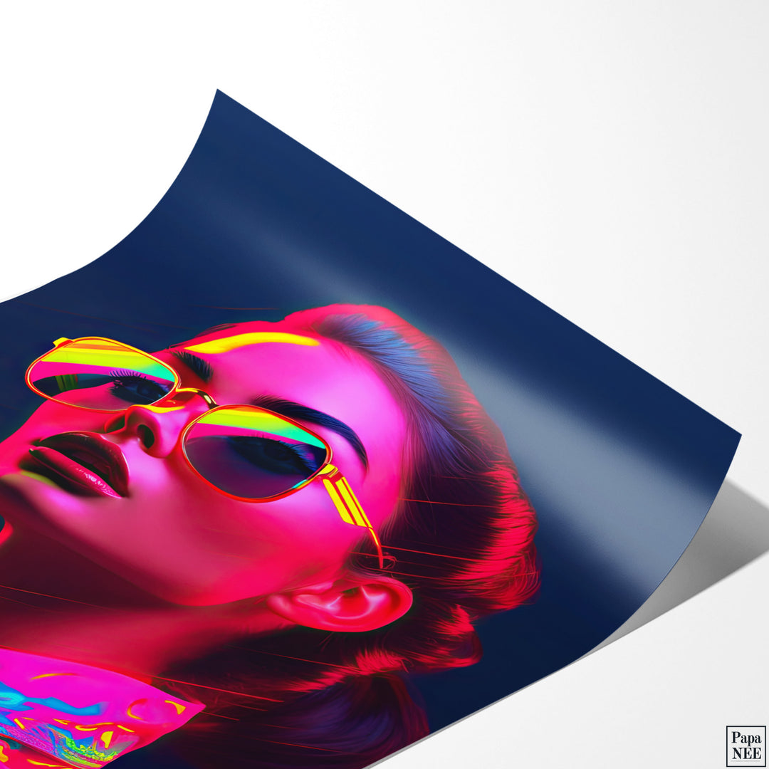 Glowing Retro Fashionista | Neon Art Poster - Papanee