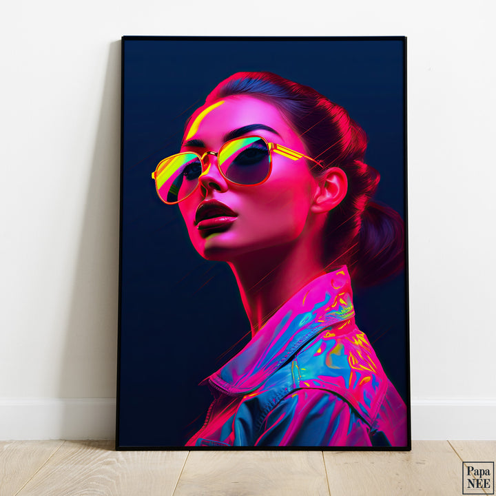 Glowing Retro Fashionista | Neon Art Poster - Papanee