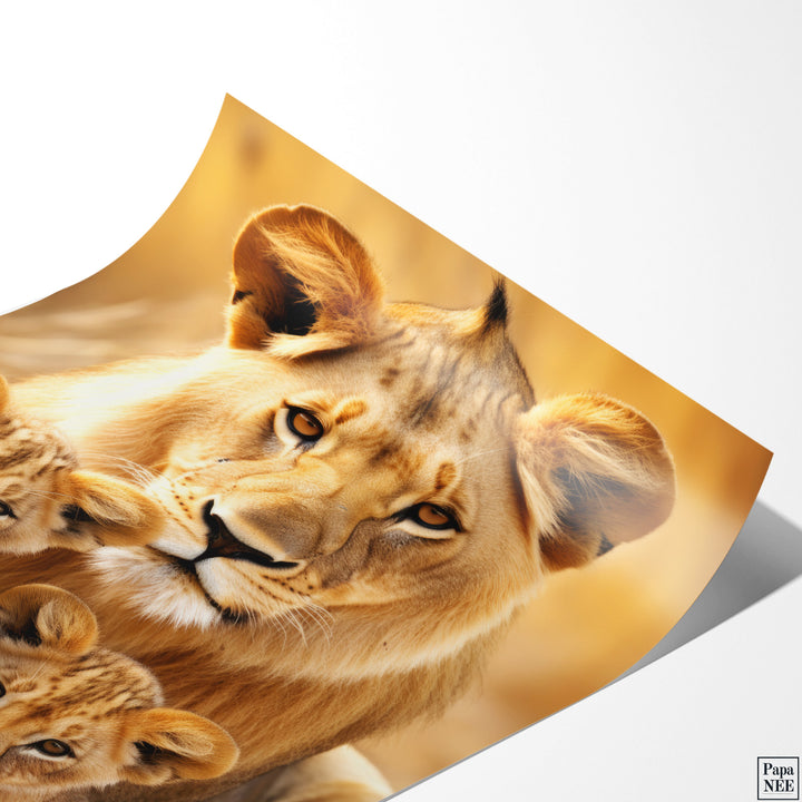 Golden Gaze | Lion Family Poster - Papanee