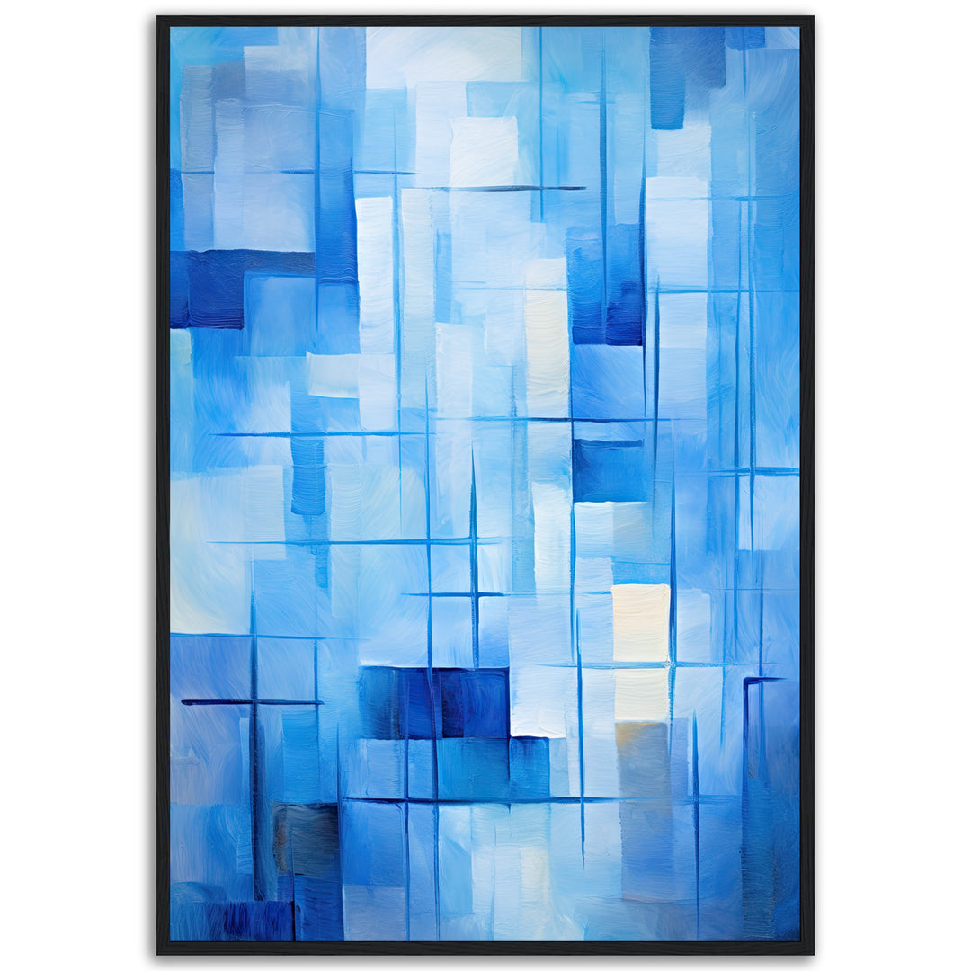 Icy Elegance frozen dreamscape giclée print by Papanee Studio, featuring layered geometric shapes in calming blue hues.