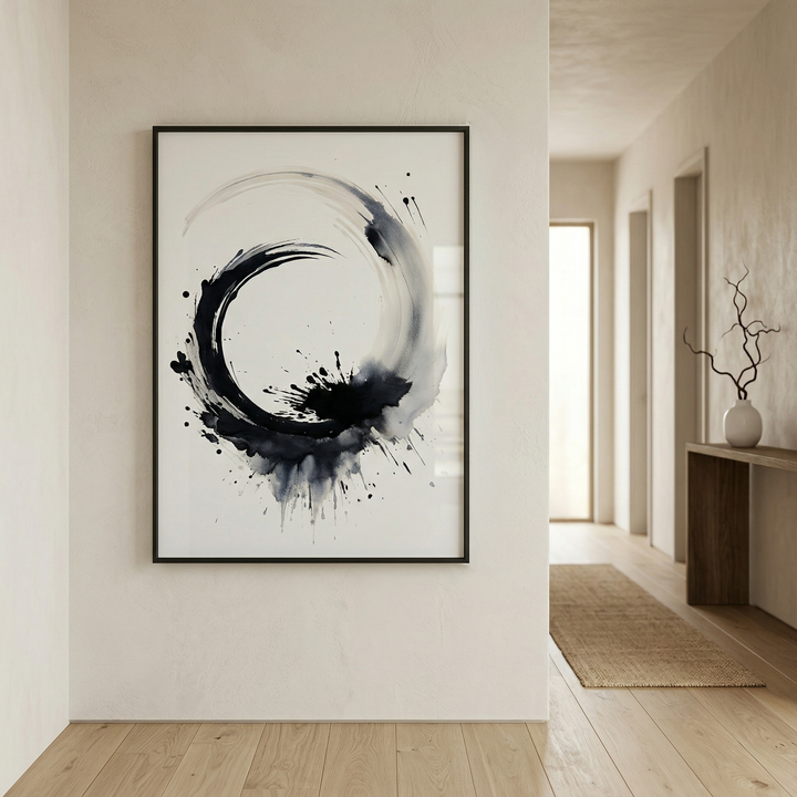 Circle of Life premium fine art print by Papanee shown in a refined hallway with warm neutral walls and soft natural light