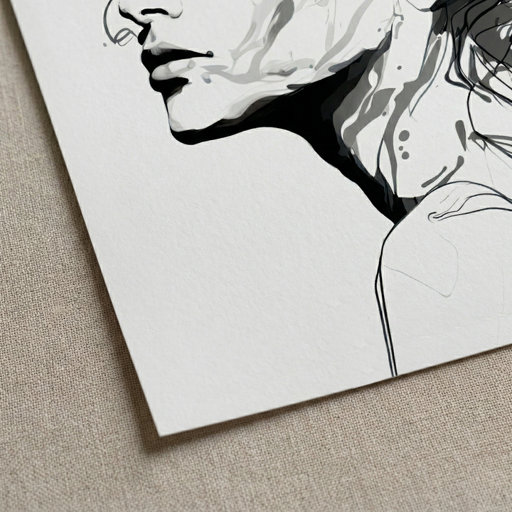 Detail view of Silent Grace premium fine art print by Papanee showing the matte paper surface and lower corner of the artwork