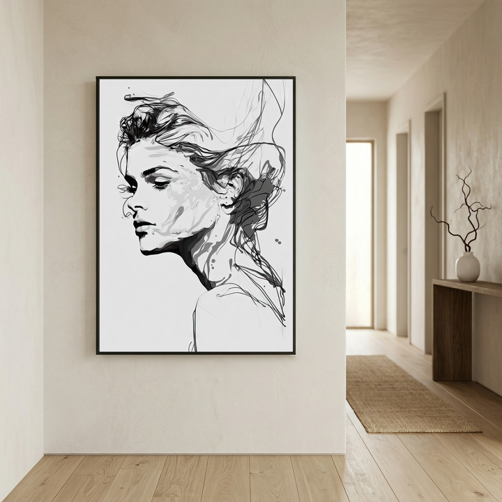 Silent Grace premium fine art print by Papanee shown in a refined hallway with warm neutral walls and soft natural light