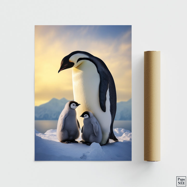 Penguin Family | Antarctic Wildlife Poster - Papanee
