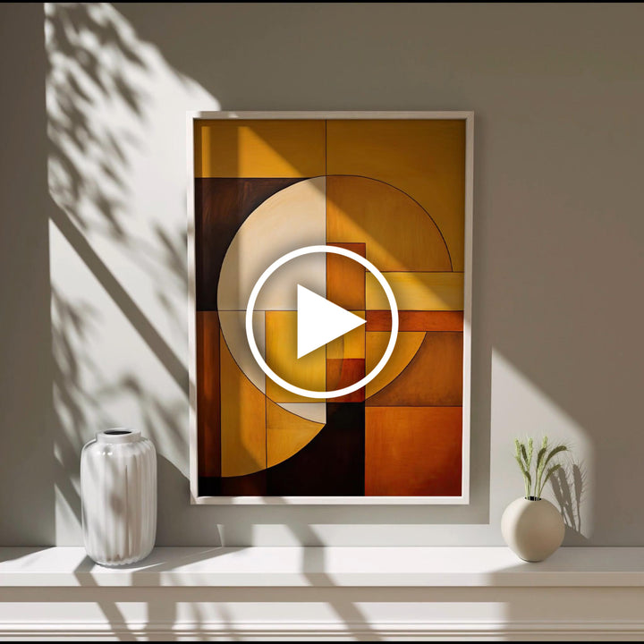 Sun & Moon artwork in a sleek wooden frame with earthy tones and a balanced geometric design, perfect for modern minimalist interiors.