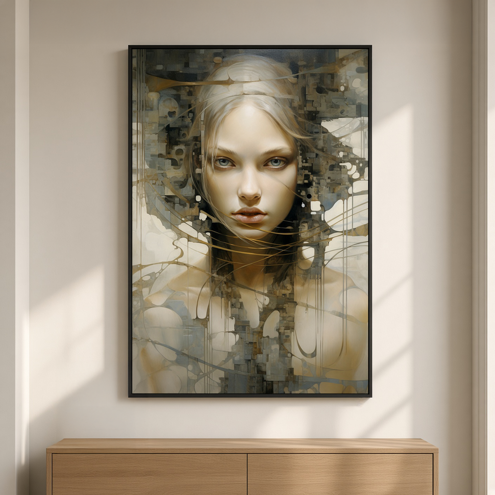 Sudden Insight fine art print framed in a warm modern interior