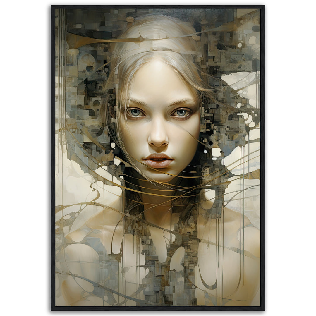 Sudden Insight fine art giclée print by Papanee Studio – abstract portrait with ethereal female figure in neutral tones, luxury wall art for modern interiors.