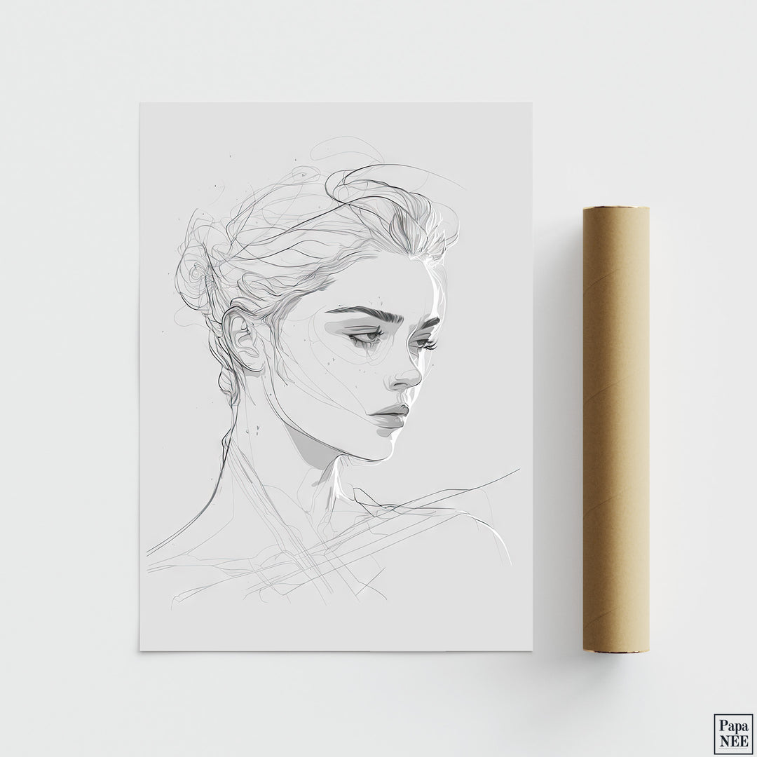 Timeless Beauty | Pencil Sketch Woman Portrait Poster - Papanee